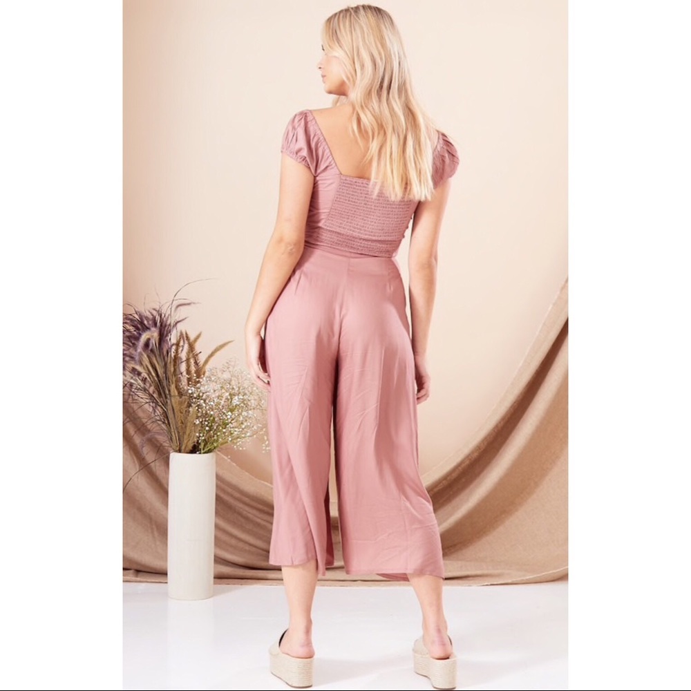 Pink Tie Front Culotte Jumpsuit - Picture 4 of 7